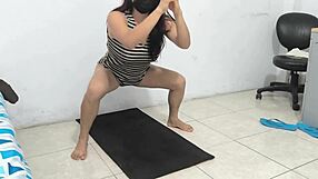 curvy stepdaughter shakes ass during workout then strips lingerie off