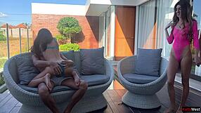 two college couples swap for poolside doggystyle cumshots