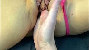 Fisting stretches mature lady's huge pussy lips wide open