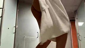 that cute gym girl with amazing skinny body showers off sweat