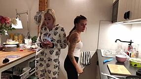 Braless college thongs tease tight pussies at wild sexy house party