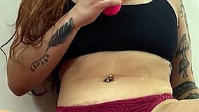 Busty redhead Camila Vegas masturbates wet pussy close-up with dirty talk to moaning orgasm