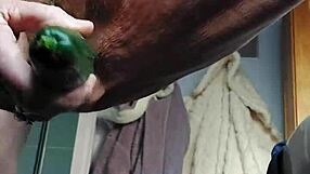 grandma fucks her hairy pussy hard with big cucumber