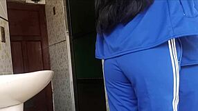 Bold latina schoolgirl bent over for creampie in bathroom bust!