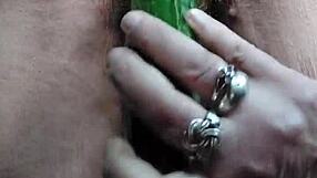 grandma fucks her hairy pussy hard with big cucumber
