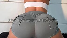 sultry asian teen lina nakamura bends for trainer's hidden bareback pounding john coffee