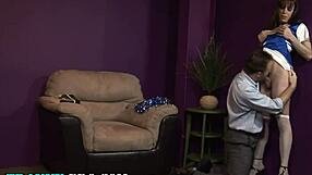 Tranny kneels sucking thick cock deeply