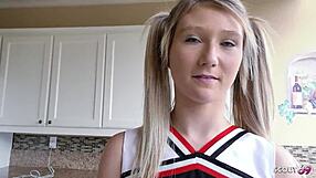 petite cheerleader pigtails stepdaughter chokes on daddy cock to intense orgasm