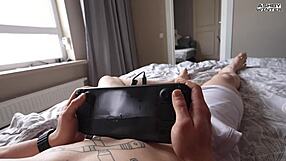 Skinny blonde neighbor teen fucked doggystyle outdoors by couple