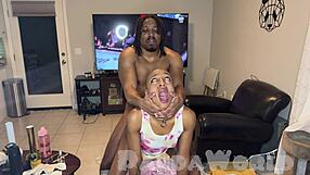 ebony cleo panda's bald asshole stretched wide before tiny pussy takes rough pounding