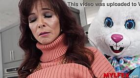 mylfex easter bunny milf cougar deepthroat handjob in kitchen cosplay