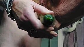 grandma fucks her hairy pussy hard with big cucumber