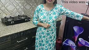 Young guy pounds indian stepmom's big tits and ass bent over in kitchen during hardcore fuck