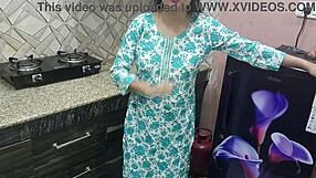 Young guy pounds indian stepmom's big tits and ass bent over in kitchen during hardcore fuck