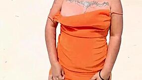 Mexican whore teases thong and tits on crowded beach