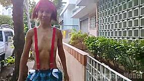 Petite latina flashes hairy tits panties in public microskirt suspenders