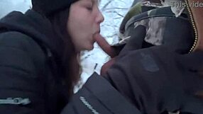 outdoor mom nearly caught riding cock during winter storm