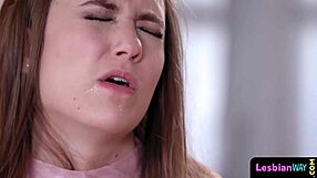 Sapphic teens lick shaved pussies tribbing in hot lesbian foursome