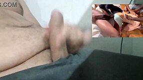 cuckold husband watches wife handjob old small cock at work through red sheer see-through full orgasm movie
