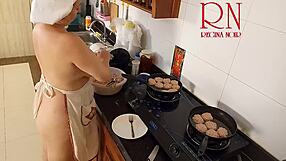 Nudist housewife regina noir cooks naked in kitchen like maid
