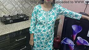 Young guy pounds indian stepmom's big tits and ass bent over in kitchen during hardcore fuck