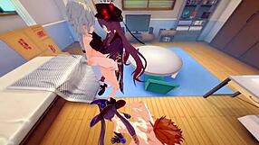 yo check out this wild foursome banging mona and hu tao genshin style cowgirl creampie action!!