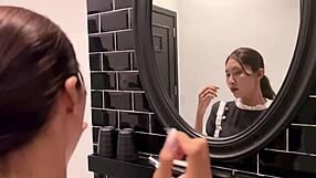 Asian maid sucks moans and cums covered in hot load