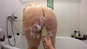 big chubby lesbian ass shakes hard while she cums pov in bathroom shower