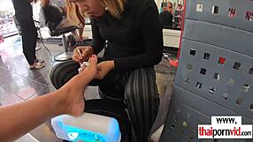 Hey, watch this skinny Asian teen take big white cock doggystyle