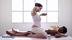 sofia lee rubs her big naturals on asia rae during oily massage