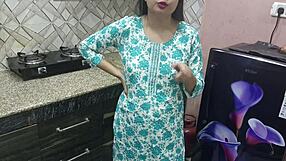 Young guy pounds indian stepmom's big tits and ass bent over in kitchen during hardcore fuck