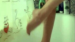 busty british teen washes her perfect big tits and feet in sexy shower