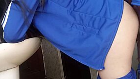 Bold latina schoolgirl bent over for creampie in bathroom bust!