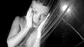 Brunette milf jezebelle soaps big tits pussy in steamy shower solo