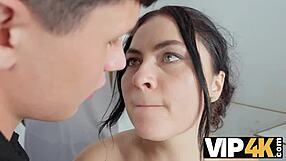 Vip4K. Mature Slut Shaves Hairy Pussy Then Fucks in Bathroom