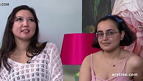 lesbian girls lick shaved pussies in hot play