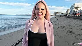 Amateur curvy german girl chokes on public blowjob then anal fucked at holiday casting