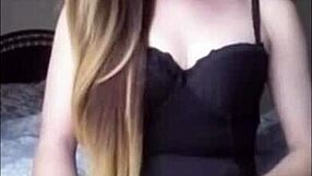 Stunning shemale strokes massive cock before explosive webcam cumshot thrill