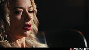 milf smokes cigar while huge tits bounce in horny masturbation blowjob