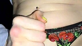 milf grips cock tight slams huge dildo crotchless panties