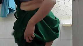 Home maid bends over ass up while fucking girlfriend's mature pussy