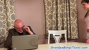 young babe rides old man's cock hard