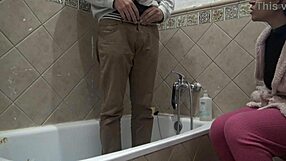 Stepmom spies stepson's dirty monster cock wash turning taboo shower fantasy real