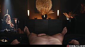 milf smokes cigar while huge tits bounce in horny masturbation blowjob