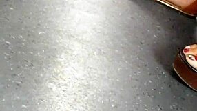 damn those candid mature feet crammed in sexy wedges sandals!