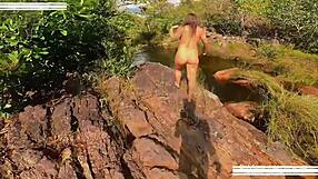 Juicy big ass latina milf's swollen pussy licked then fucked hard at waterfall