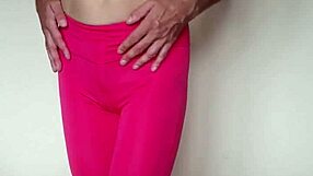 damn these pink leggings hug tight during my workout closeup