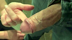 She grips his cock during pee then washes hands in piss