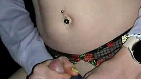 milf grips cock tight slams huge dildo crotchless panties