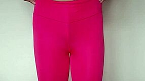 damn these pink leggings hug tight during my workout closeup